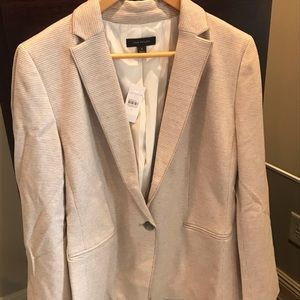 Ann Taylor jacket tan with white stitching small square pattern